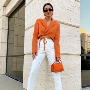 Zara size XS tied cropped blazer never worn no tags orange perfect for going out